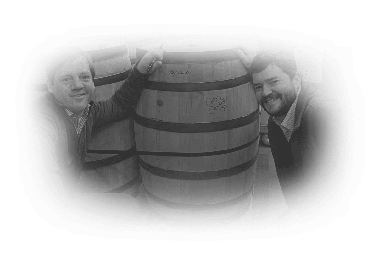 Chris and Alex Canale posing with barrels